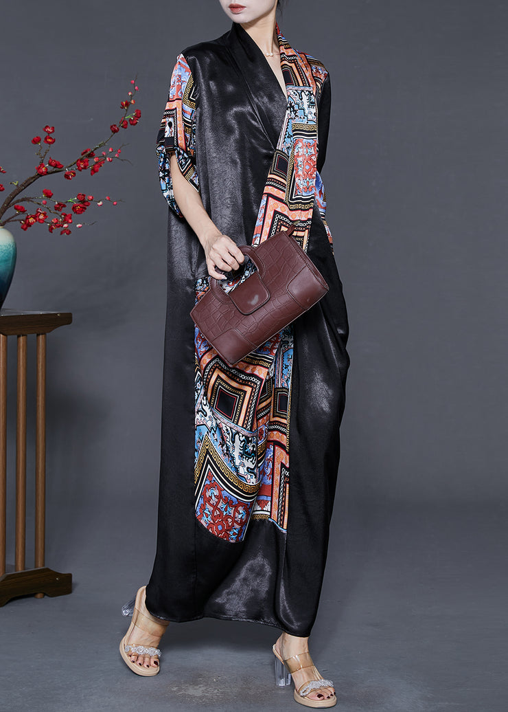 Natural Black Asymmetrical Print Silk Dress Spring