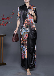 Natural Black Asymmetrical Print Silk Dress Spring