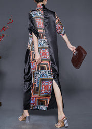 Natural Black Asymmetrical Print Silk Dress Spring