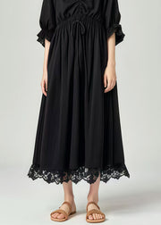 Natural Black Cinched Patchwork Lace Long Dresses Summer