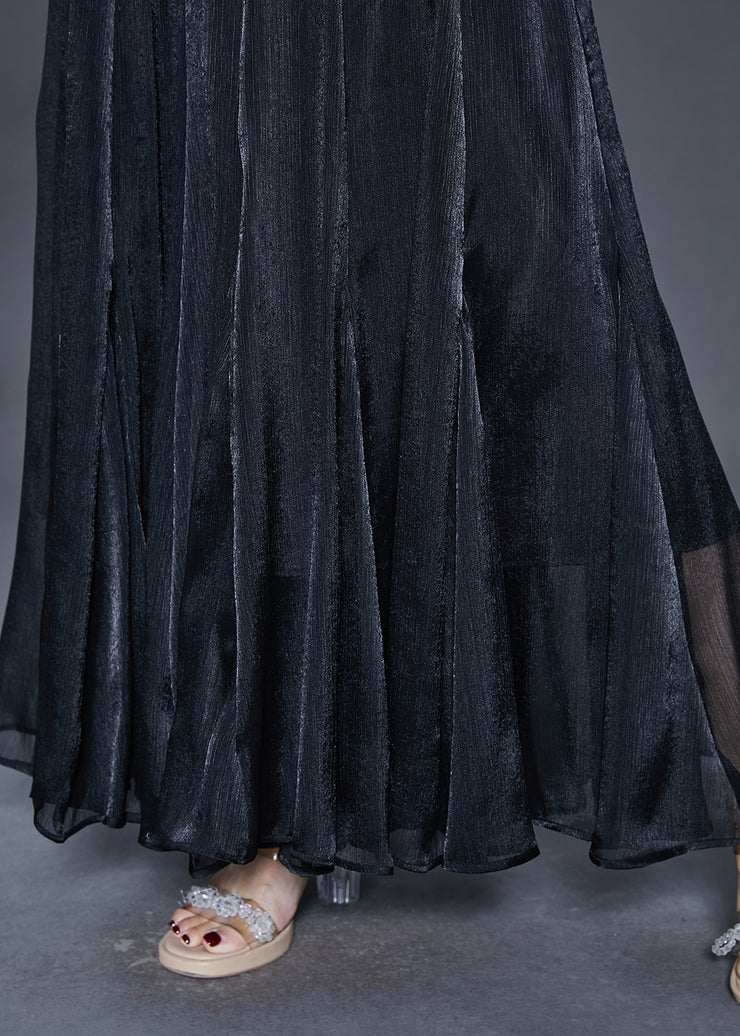 Natural Black Elastic Waist Exra Large Hem Silk Skirts Spring