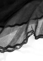 Natural Black High Waist Ruffled Patchwork Tulle Skirts Spring