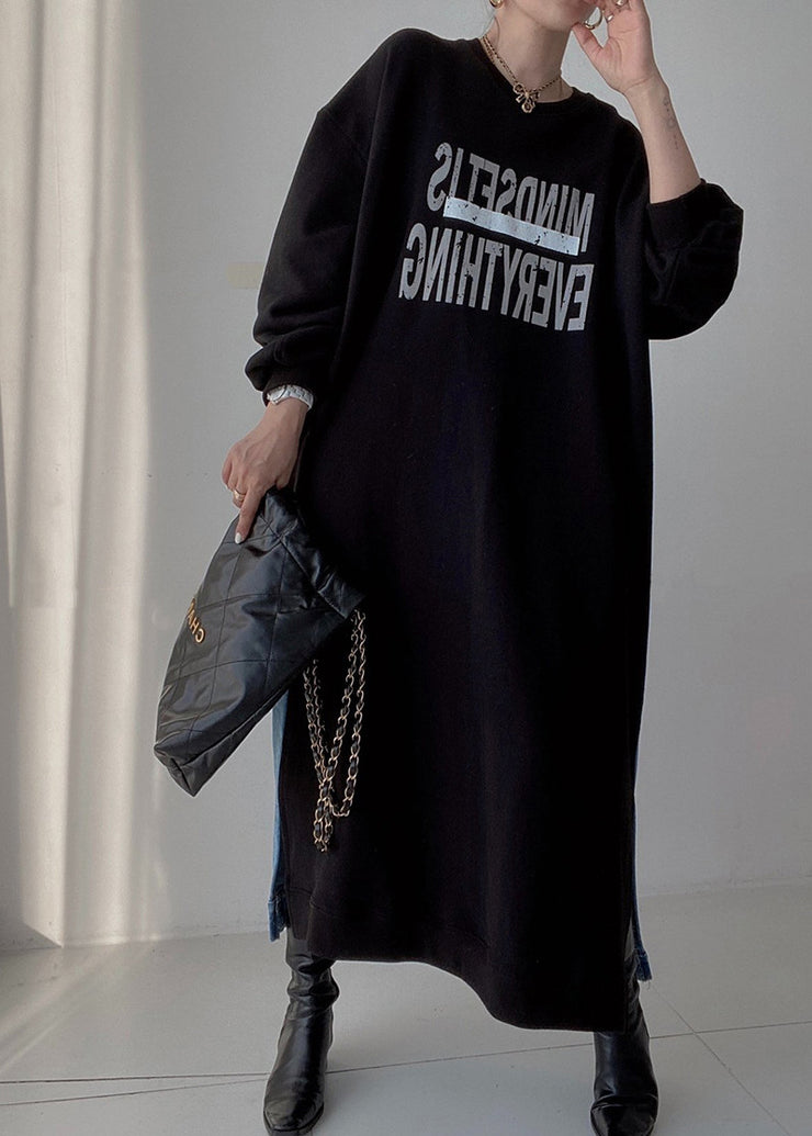 Natural Black Oversized Patchwork Denim Long Dresses Spring