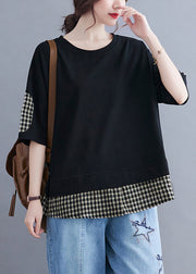 Natural Black Oversized Patchwork Plaid Cotton Tank Summer