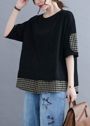 Natural Black Oversized Patchwork Plaid Cotton Tank Summer