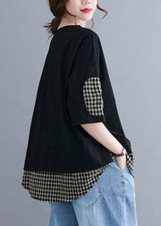 Natural Black Oversized Patchwork Plaid Cotton Tank Summer