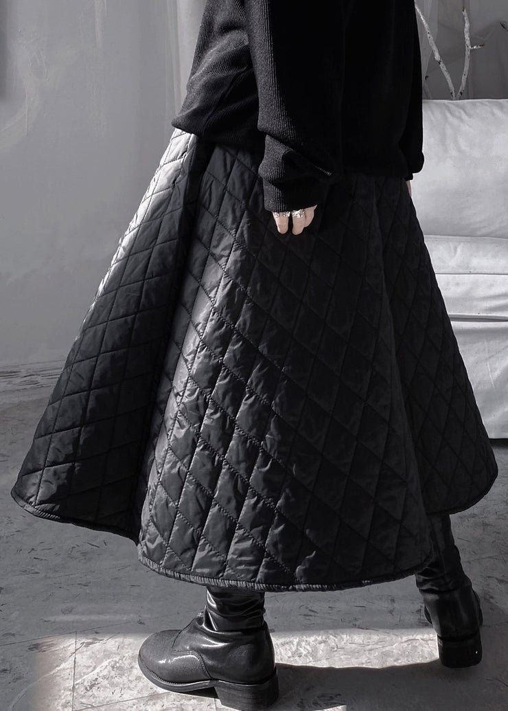 Natural Black Plaid Patchwork Thick A Line Skirts Fall