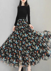 Natural Black Print Wrinkled Exra Large Hem Tulle Skirts Spring