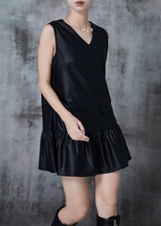 Natural Black V Neck Patchwork Day Dress Summer