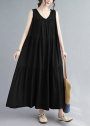 Natural Black Wrinkled Patchwork Long Dress Summer