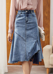 Natural Blue Asymmetrical Patchwork High Waist Denim Skirts Summer
