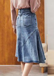 Natural Blue Asymmetrical Patchwork High Waist Denim Skirts Summer