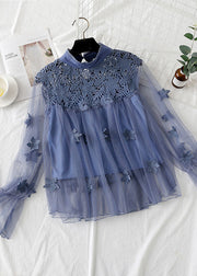 Natural Blue Hollow Out Embroideried Patchwork Tulle Two Piece Set Spring