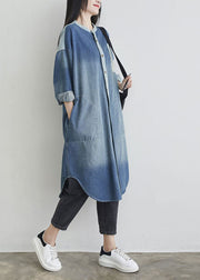 Natural Blue O Neck Pockets Patchwork Denim Outwear Spring