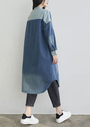 Natural Blue O Neck Pockets Patchwork Denim Outwear Spring