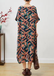 Natural Brown Oversized Print Linen Maxi Dress Summer