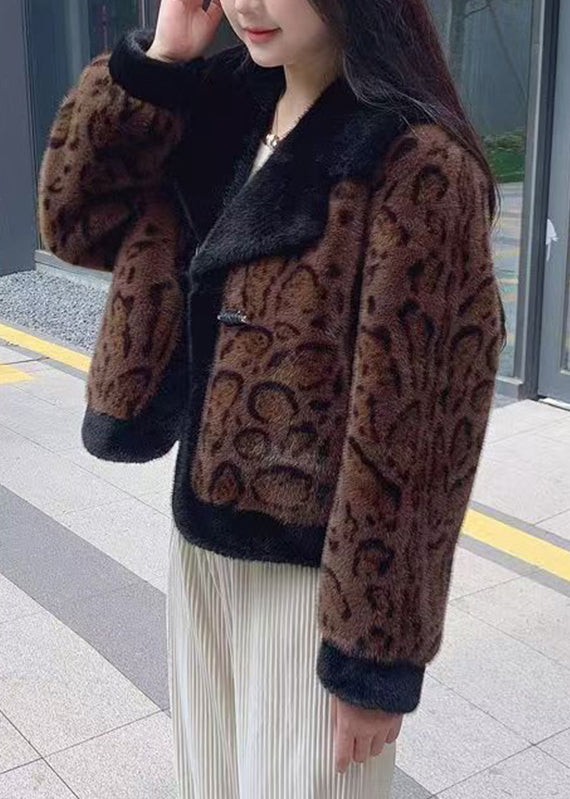 Natural Coffee Notched Patchwork Mink Velvet Coat Spring