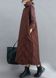 Natural Chocolate thick Pockets Fine Cotton Filled Long Dress Winter