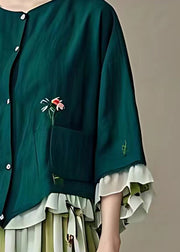 Natural Dull Green Pockets Floral Coats Fall