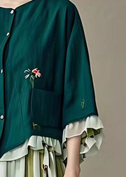 Natural Dull Green Pockets Floral Coats Fall