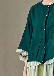 Natural Dull Green Pockets Floral Coats Fall