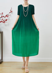 Natural Gradient Green Oversized Chiffon Pleated Dress Summer