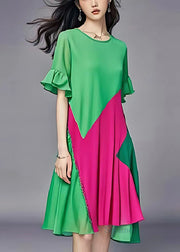 Natural Green Asymmetrical Patchwork Chiffon Party Dress Summer