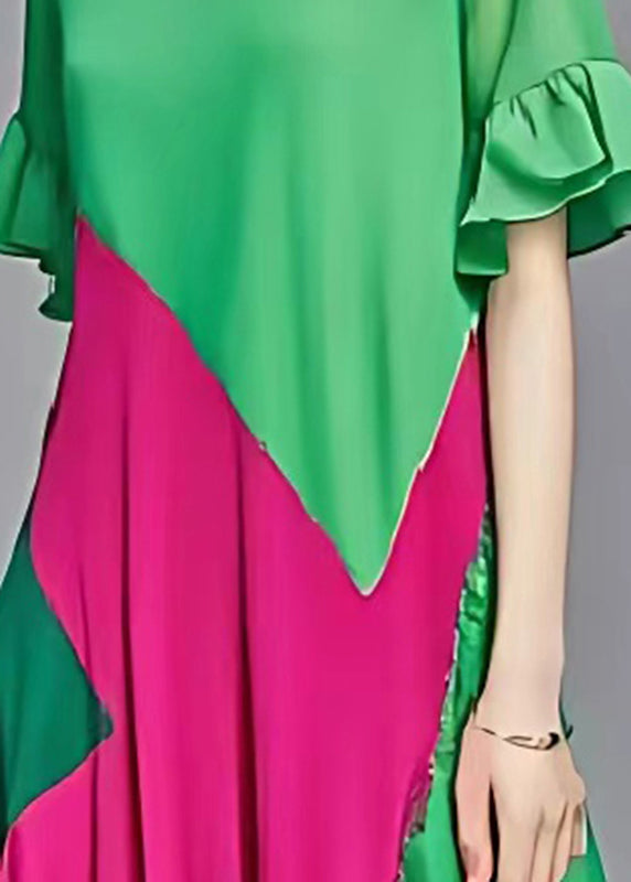 Natural Green Asymmetrical Patchwork Chiffon Party Dress Summer