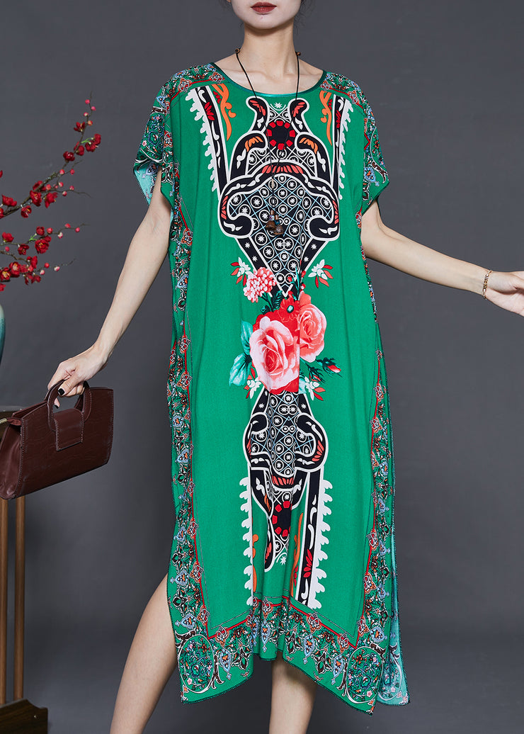 Natural Green Oversized Print Chiffon Maxi Dresses Summer
