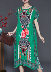 Natural Green Oversized Print Chiffon Maxi Dresses Summer