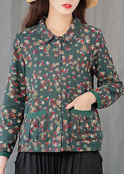 Natural Green Peter Pan Collar Button Tops Spring