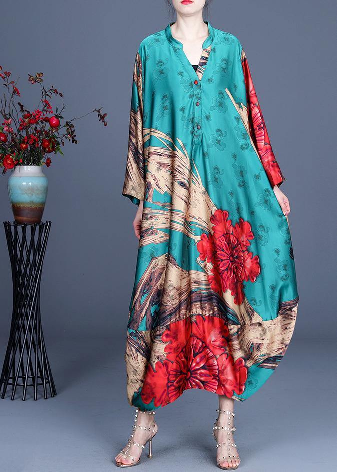 Natural Green Print Chiffon Oversize Summer Spring Robe Dresses