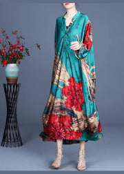 Natural Green Print Chiffon Oversize Summer Spring Robe Dresses