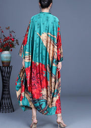 Natural Green Print Chiffon Oversize Summer Spring Robe Dresses