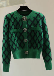 Natural Green Striped Patchwork Cotton Knitted Sweaters Winter