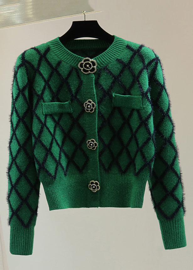 Natural Green Striped Patchwork Cotton Knitted Sweaters Winter