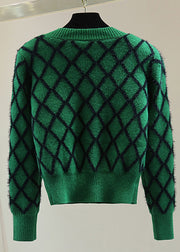 Natural Green Striped Patchwork Cotton Knitted Sweaters Winter