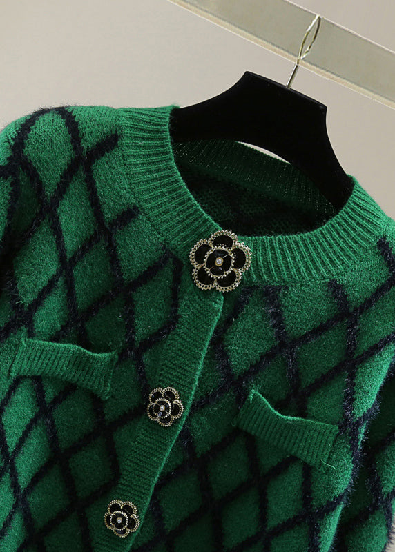 Natural Green Striped Patchwork Cotton Knitted Sweaters Winter