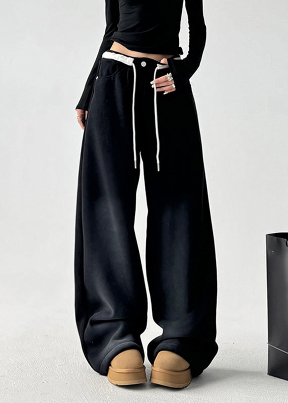 Natural Grey High Waist Patchwork Wide Leg Pants Spring