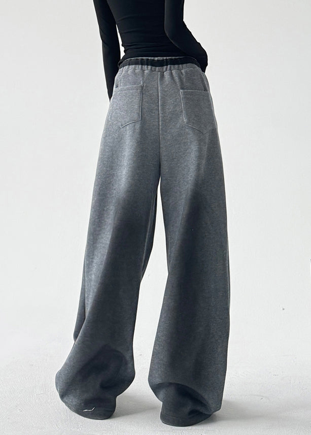 Natural Grey High Waist Patchwork Wide Leg Pants Spring