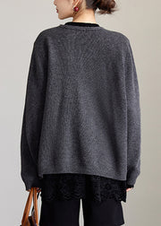 Natural Grey V Neck Wool Knit Cardigans Spring