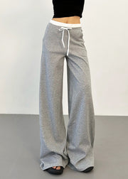 Natural Light Grey Tie Waist Wide Leg Pants Spring