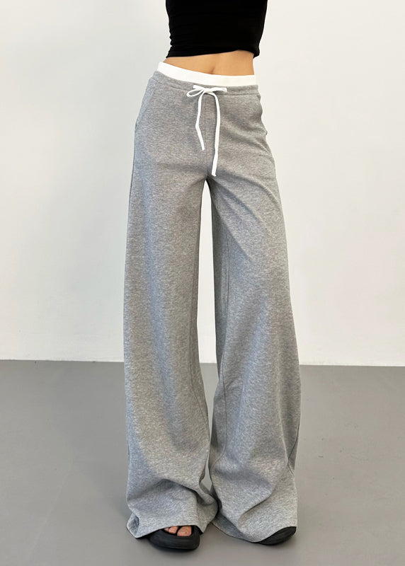 Natural Light Grey Tie Waist Wide Leg Pants Spring