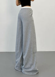 Natural Light Grey Tie Waist Wide Leg Pants Spring