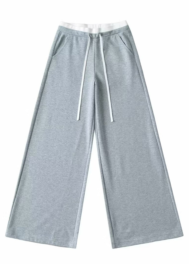 Natural Light Grey Tie Waist Wide Leg Pants Spring