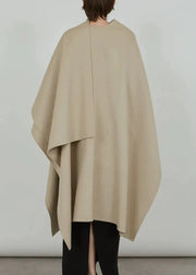 Natural Light Khaki V Neck Asymmetrical Woolen Cardigans Winter