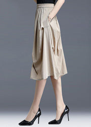 Natural Light Khaki Wrinkled Pocket Cotton Skirts Summer