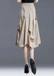 Natural Light Khaki Wrinkled Pocket Cotton Skirts Summer