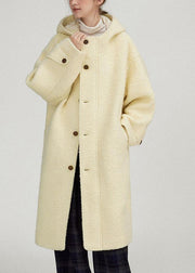 Natural Light Yellow Button Woolen Hoodie Coat Spring