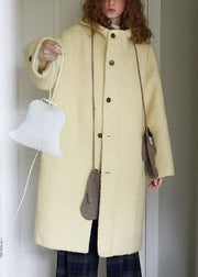 Natural Light Yellow Button Woolen Hoodie Coat Spring